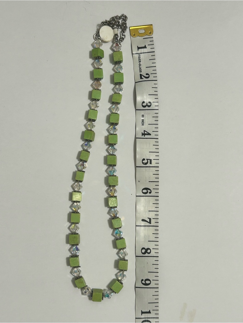 Green Cube Bead Necklace with Crystal Accents